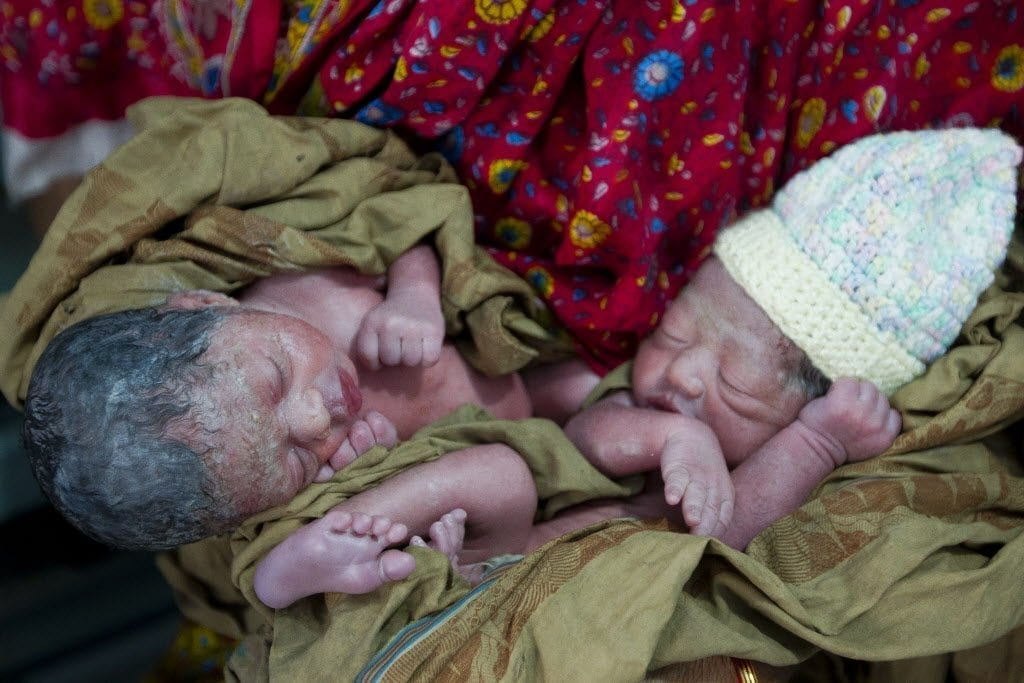 Few hours old twin babies are seen at Pailarkandi union, Baniac. Save the Children 