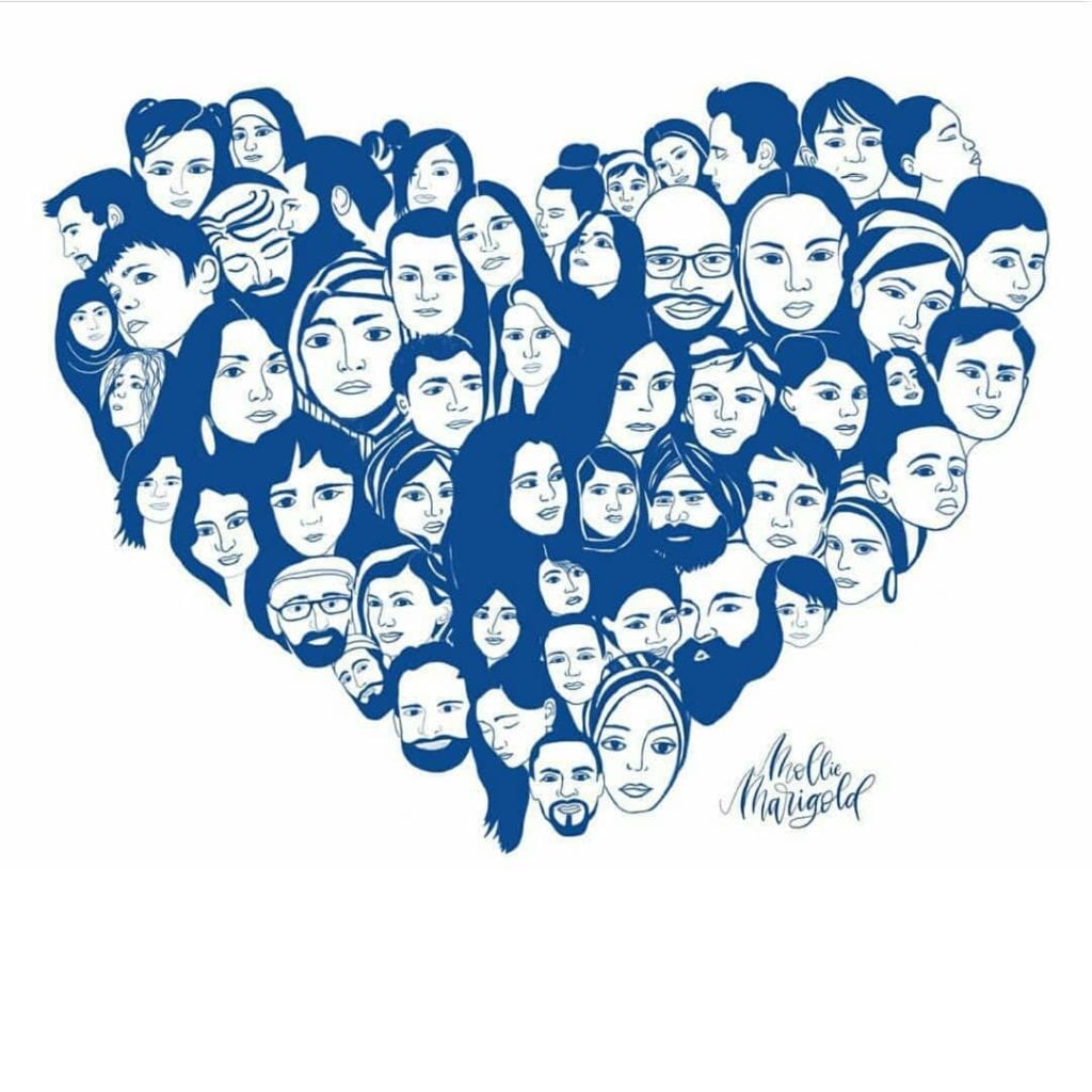 Art By Mollie Marigold Poway Synagogue Shooting April 2019 Heart with Jewish Faces