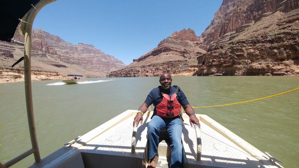 Reggie Branch in a boat