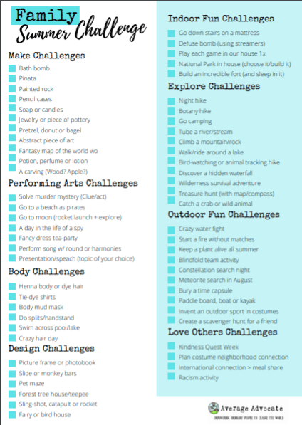 family summer challenge checklist