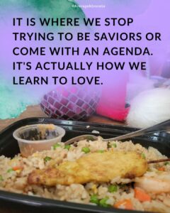 Saviorism or partnerships with a picture of Thai food donated during my hysterectomy